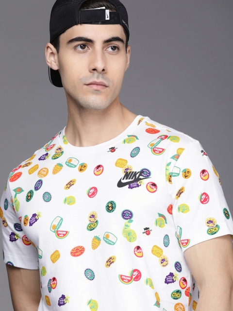 

Nike Men White & Yellow AS M NSW SO 3 AOP TEE Printed Pure Cotton T-shirt