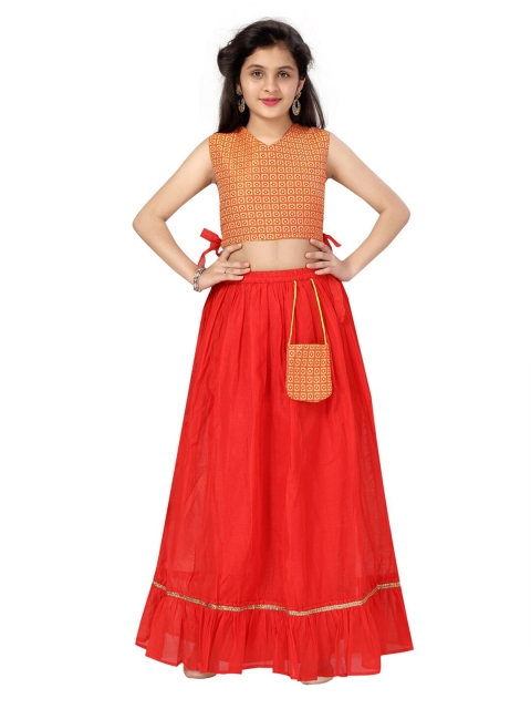 

Aarika Girls Yellow & Red Brocade Ready to Wear Lehenga & Choli