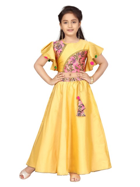 

Aarika Girls Yellow & Pink Printed Ready to Wear Lehenga Choli