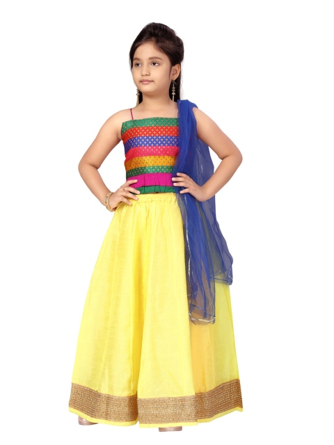 

Aarika Girls Yellow & Magenta Ready to Wear Lehenga & Blouse With Dupatta