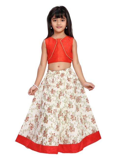 

Aarika Girls Red & White Floral Printed Ready to Wear Lehenga Choli