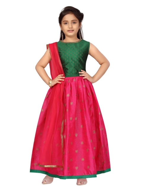 

Aarika Girls Green & Pink Printed Ready to Wear Lehenga & Blouse With Dupatta