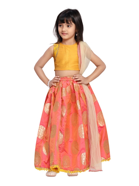 

Aarika Girls Yellow & Peach Woven Design Ready to Wear Lehenga & Blouse With Dupatta