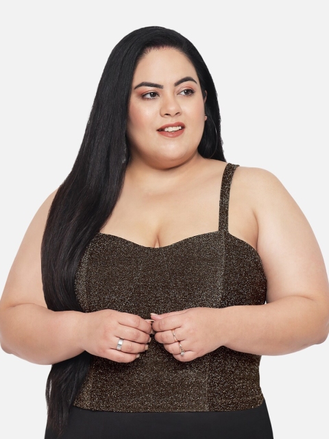 

wild U Plus Size Women Black & Gold-Toned Corset Crop Top