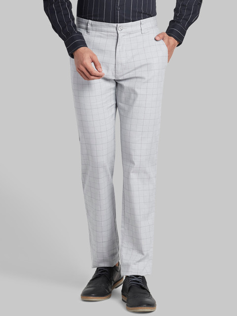 

Parx Men Grey Checked Tapered Fit Formal Trousers