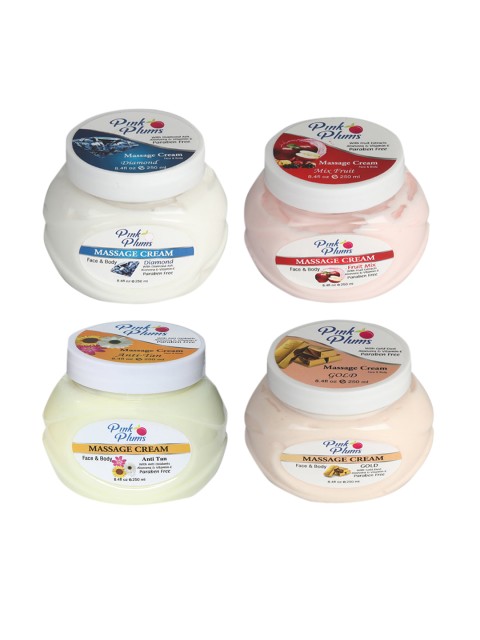 

Pink Plums Set of Diamond-Fruit Mix-Anti Tan & Gold Massage Cream - 250 ml Each, Multi