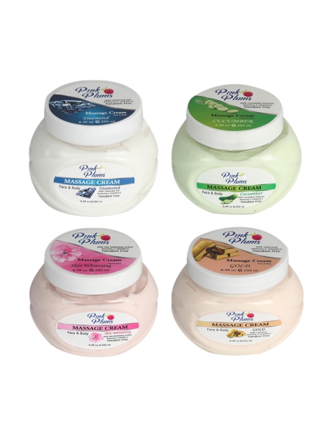 

Pink Plums Set of Diamond-Skin Whitening-Cucumber & Gold Massage Cream - 250 ml Each, White