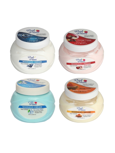 

Pink Plums Set of 4 Paraben Free Face & Body Massage Creams - 250ml each, Multi
