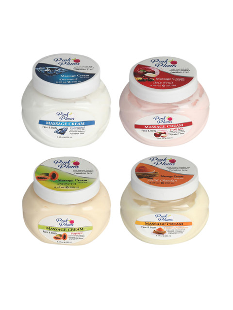 

Pink Plums Set of 4 Paraben Free Face & Body Massage Creams - 250ml each, Multi