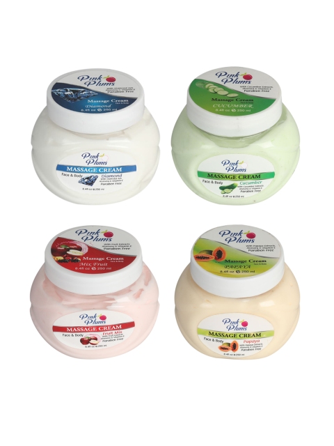

Pink Plums Set of Diamond-Fruit Mix-Cucumber & Papaya Massage Cream - 250 ml Each, Multi