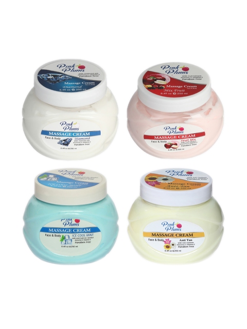 

Pink Plums Set of Diamond-Fruit Mix-Anti-Tan & Ice Cool Mint Massage Cream - 250 ml Each, White
