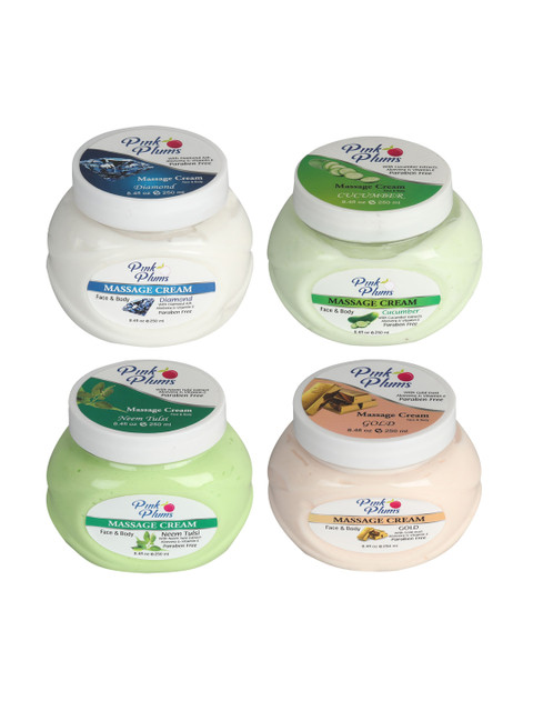 

Pink Plums Set of 4 Paraben Free Face & Body Massage Creams - 250ml each, Multi
