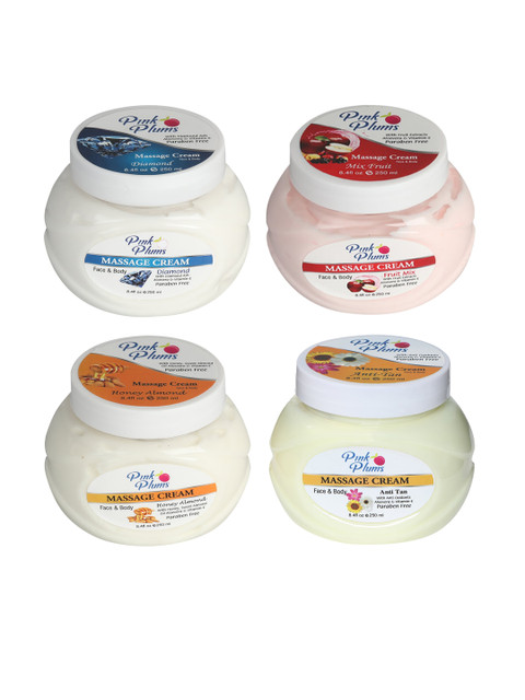 

Pink Plums Set of Diamond-Fruit Mix-Honey Almond & Anti Tan Massage Cream - 250 ml Each, White