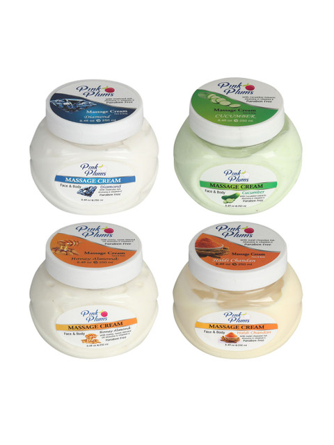 

Pink Plums Set of 4 Paraben Free Face & Body Massage Creams - 250ml each, Multi