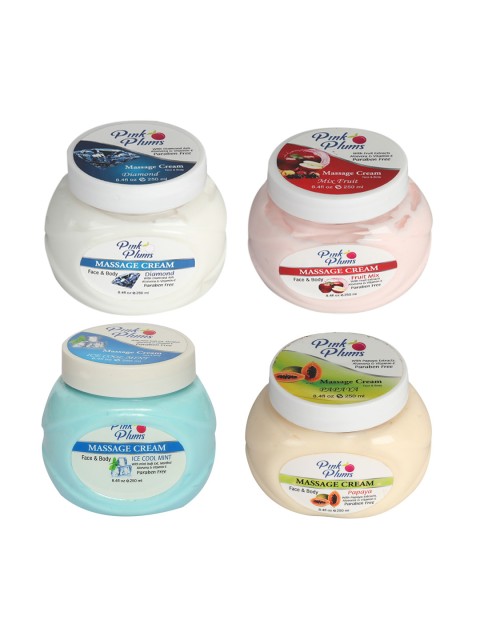 

Pink Plums Set of Diamond-Fruit Mix-Ice Cool Mint & Papaya Massage Cream - 250 ml Each, White