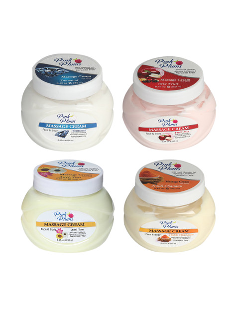 

Pink Plums Set of 4 Paraben Free Face & Body Massage Creams - 250ml each, Multi