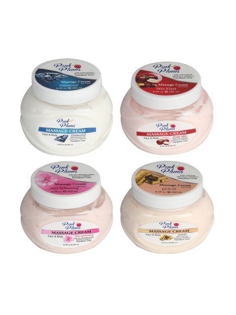 

Pink Plums Set of 4 Paraben Free Face & Body Massage Creams - 250ml each, Multi