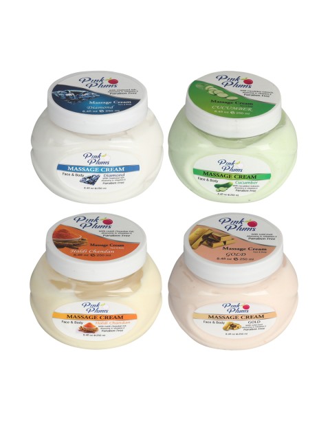 

Pink Plums Set of 4 Paraben Free Face & Body Massage Creams - 250ml each, Multi