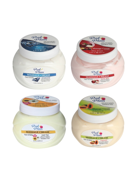 

Pink Plums Set of 4 Paraben Free Face & Body Massage Creams - 250ml each, Multi