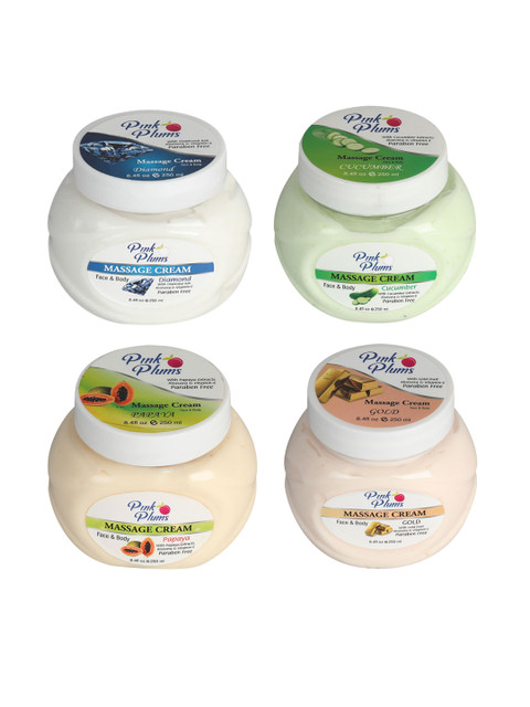 

Pink Plums Set of 4 Paraben Free Face & Body Massage Creams - 250ml each, Multi