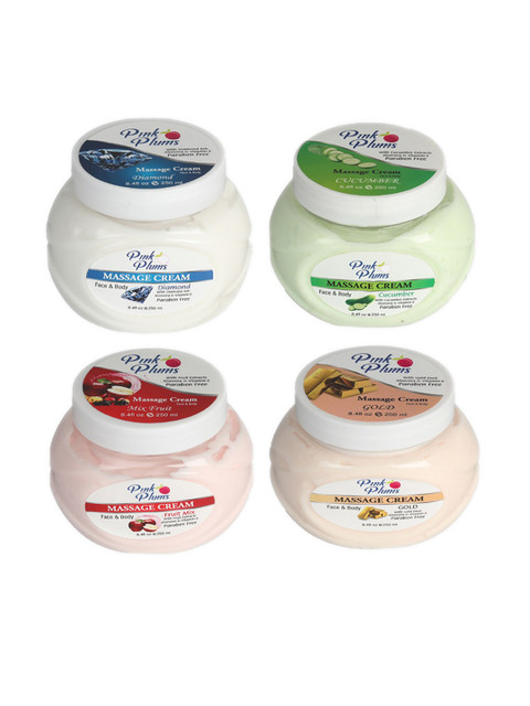 

Pink Plums Set of Diamond-Fruit Mix-Cucumber & Gold Massage Cream - 250 ml Each, White