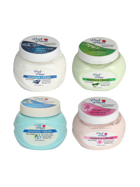 

Pink Plums Set of Diamond-Cucumber-Ice Cool & Skin Whitening Massage Cream - 250 ml Each, Multi