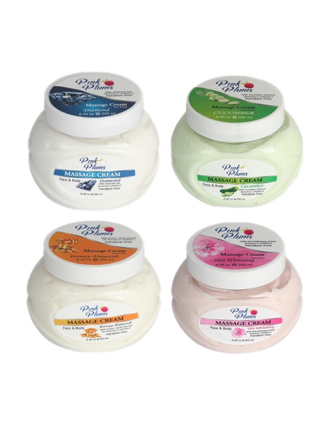 

Pink Plums Set of 4 Face & Body Massage Cream - 250 ml Each, White