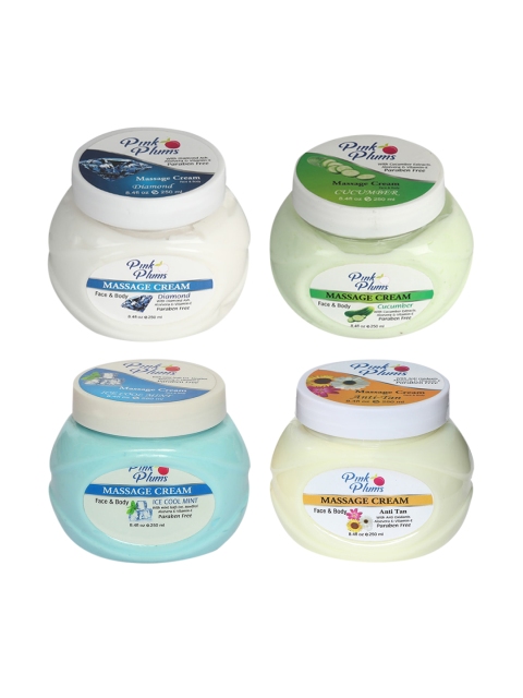 

Pink Plums Set of 4 Paraben Free Face & Body Massage Creams - 250ml each, Multi