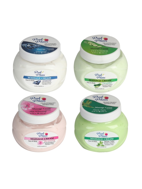 

Pink Plums Set of Diamond-Cucumber-Neem Tulsi & Skin Whitening Massage Cream - 250 ml Each, White
