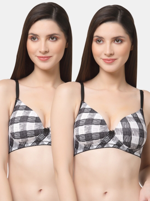 

Floret Pack Of 2 White & Black Bra - Lightly Padded
