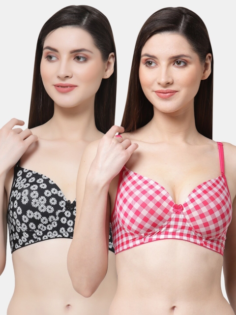 

Floret Set Of 2 Magenta & Black Checked Lightly Padded Bra