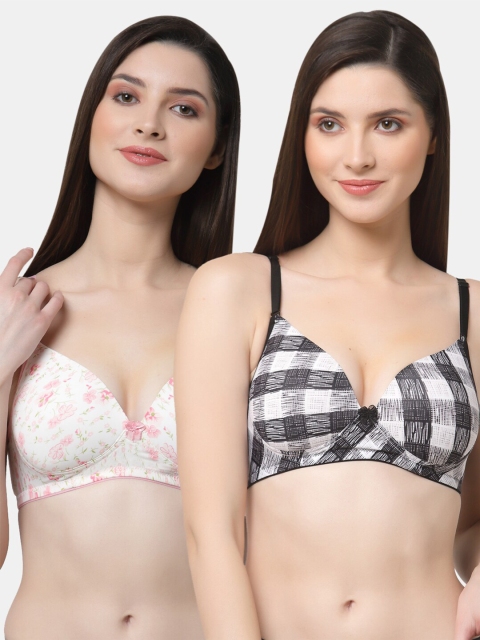 

Floret White & Black Pack Of 2 Floral Lightly Padded Bra