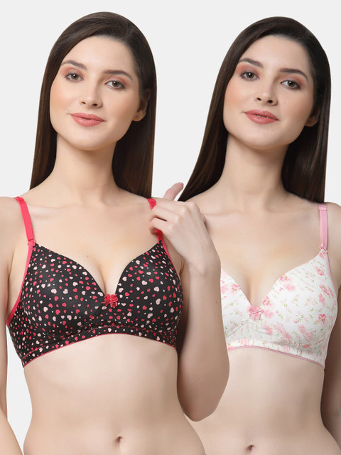 

Floret Pack of 2 Printed Bra Lightly Padded, Black