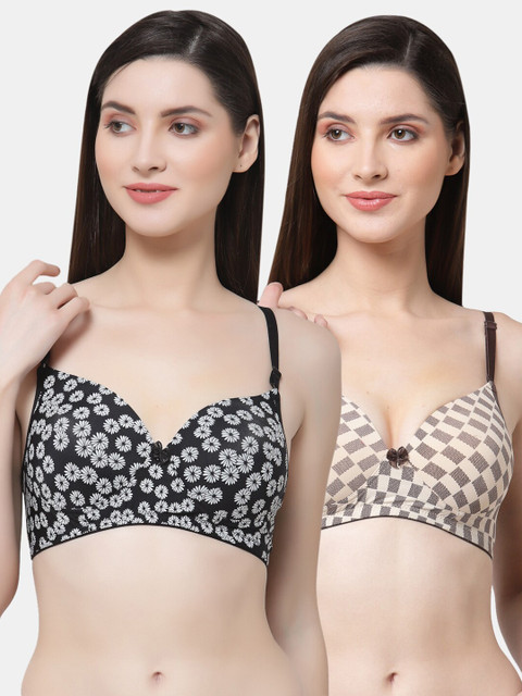 

Floret Black & Cream Pack Of 2 Lightly Padded Bra