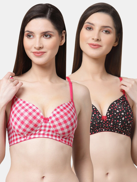 

Floret Pack Of 2 Magenta & Black Bra - Lightly Padded