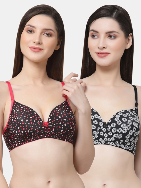

Floret Pack Of 2 Black & Red Printed Lightly Padded Push-Up Bra