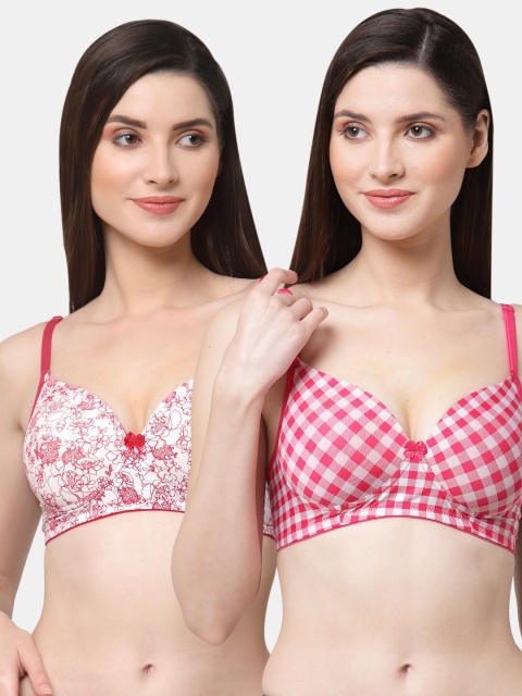 

Floret Magenta & White Set Of 2 Printed Lightly Padded All Day Comfort Push-Up Bra