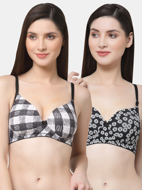 

Floret Pack Of 2 Black Printed Lightly Padded Push-Up Bra