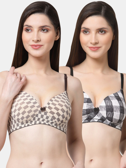

Floret Pack of 2 Cream-Coloured & Black Bra Lightly Padded