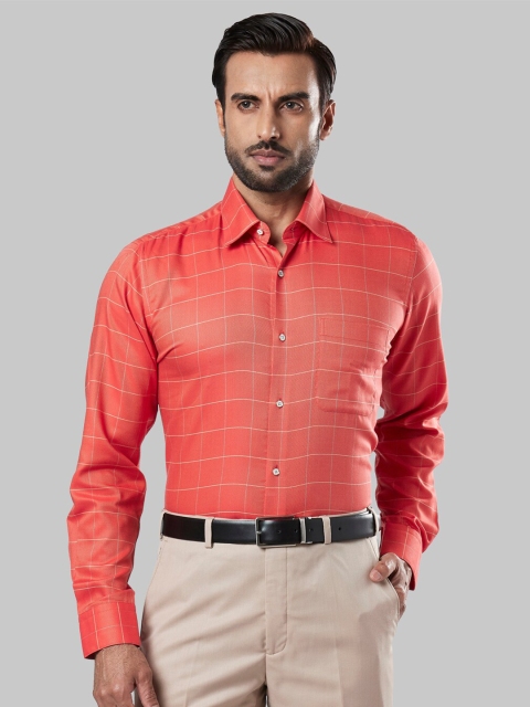 

Raymond Men Orange Windowpane Checked Cotton Formal Shirt