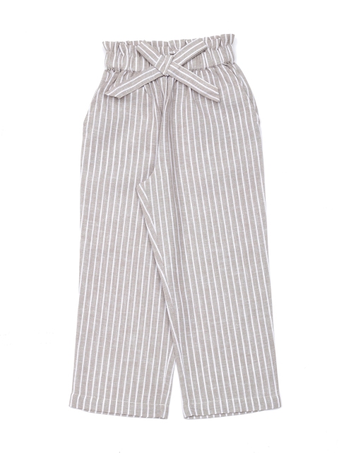 

Lil Lollipop Girls Beige & White Striped Pure Cotton Knitted Palazzos