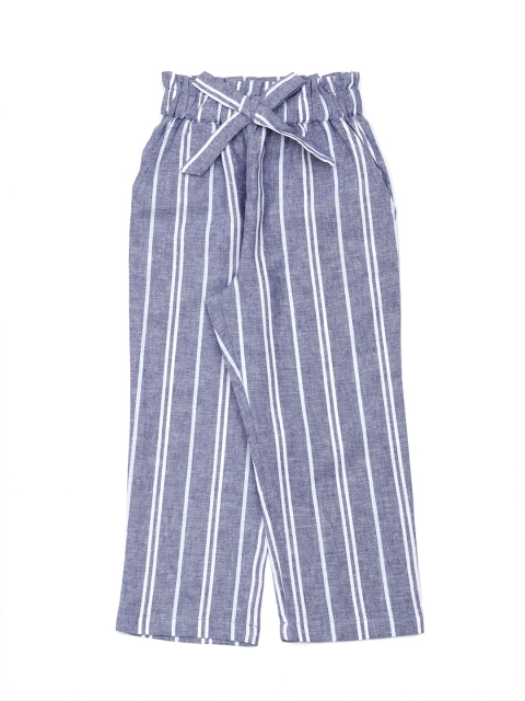 

Lil Lollipop Girls Blue & White Cotton Striped Knitted Palazzos