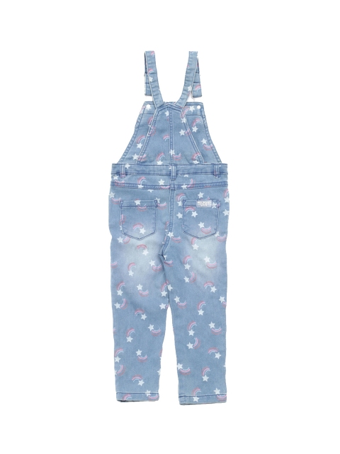 

Lil Lollipop Kids Blue & White Printed Cotton Denim Dungarees
