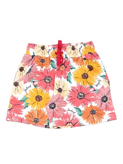 

Lil Lollipop Girls White & Pink Floral Printed Pure Cotton Shorts