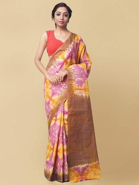 

Unnati Silks Brown & Pink Tie and Dye Pure Cotton Leheriya Saree