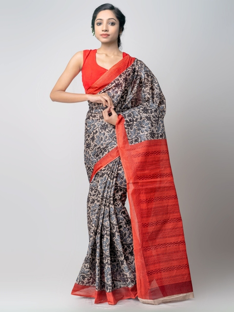 

Unnati Silks Grey & Red Ethnic Motifs Pure Cotton Kovai Saree
