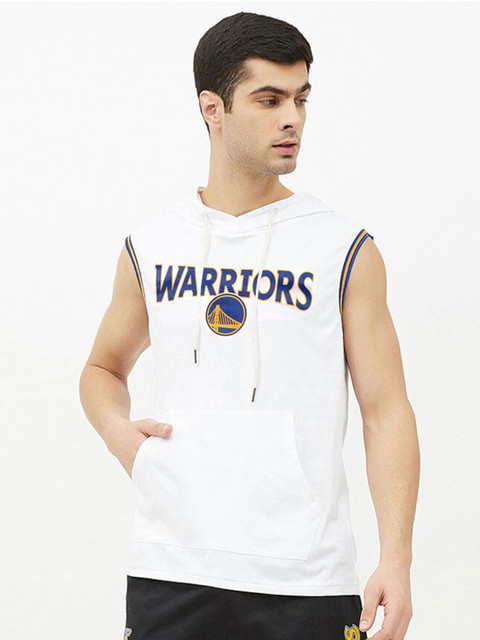 

NBA Men White Printed Hooded Cotton Sweatshirt