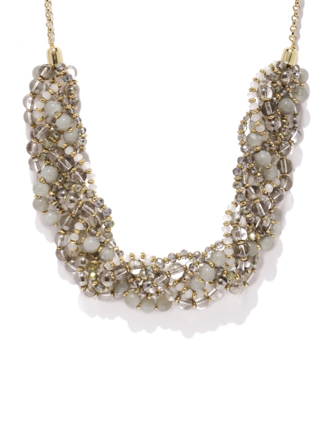 

Accessorize Grey & Gold-Toned Beaded Statement Necklace