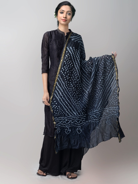 

Unnati Silks Women Black Bandhani Printed Pure Silk Dupatta