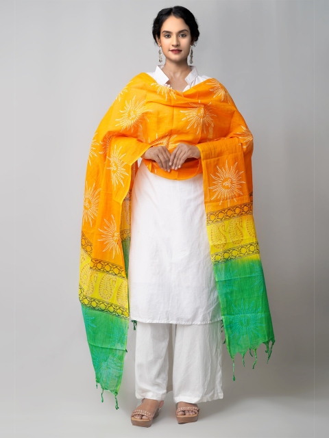 

Unnati Silks Women Orange & Green Block Printed Pure Cotton Dupatta